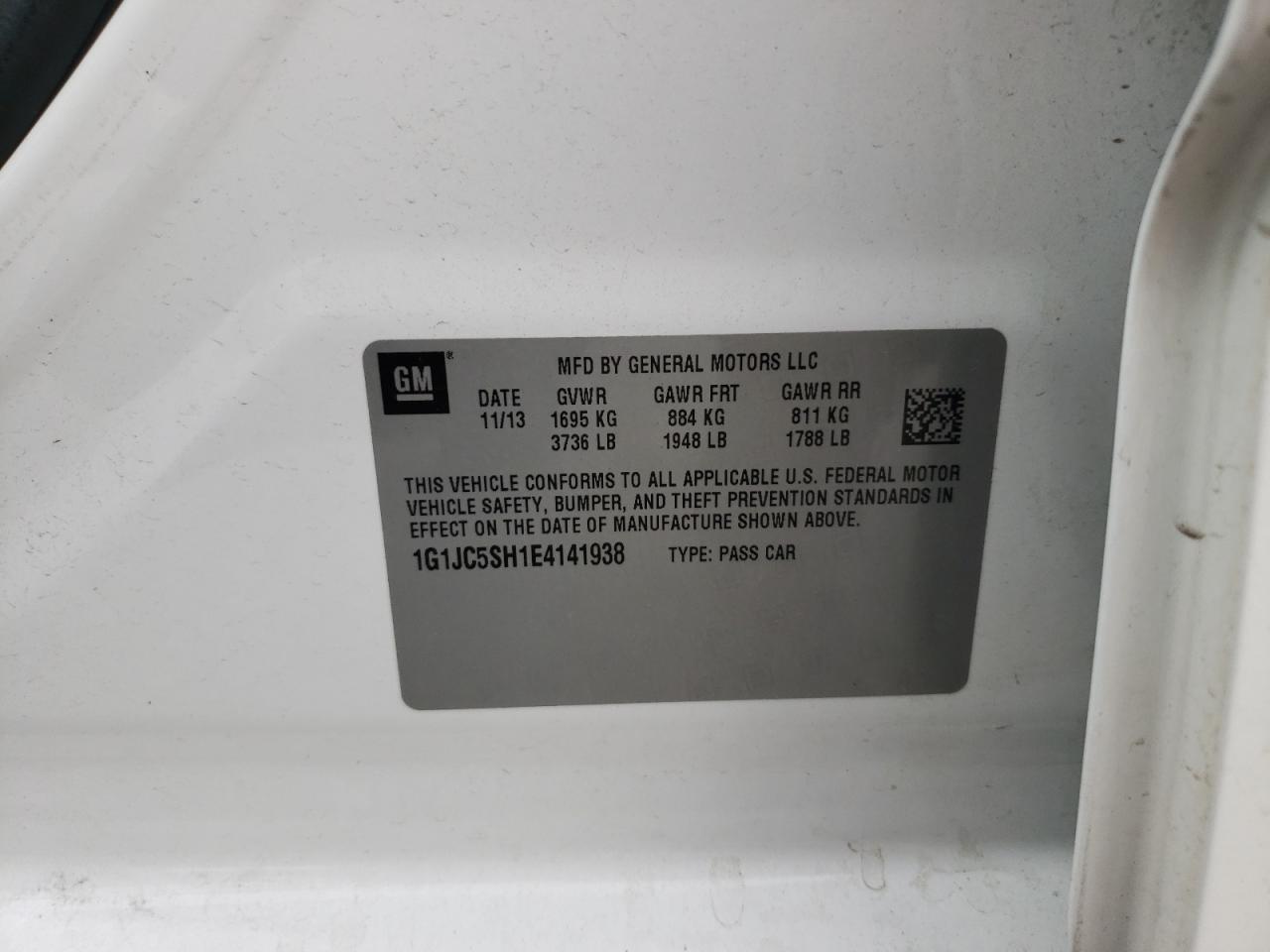 Photo 10 from auction – 2014 CHEVROLET SONIC LT with VIN 1G1JC5SH1E4141938
