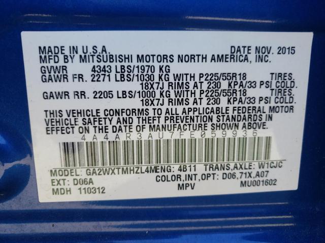 Photo 10 from auction – 2015 MITSUBISHI OUTLANDER with VIN 4A4AR3AU7FE059936