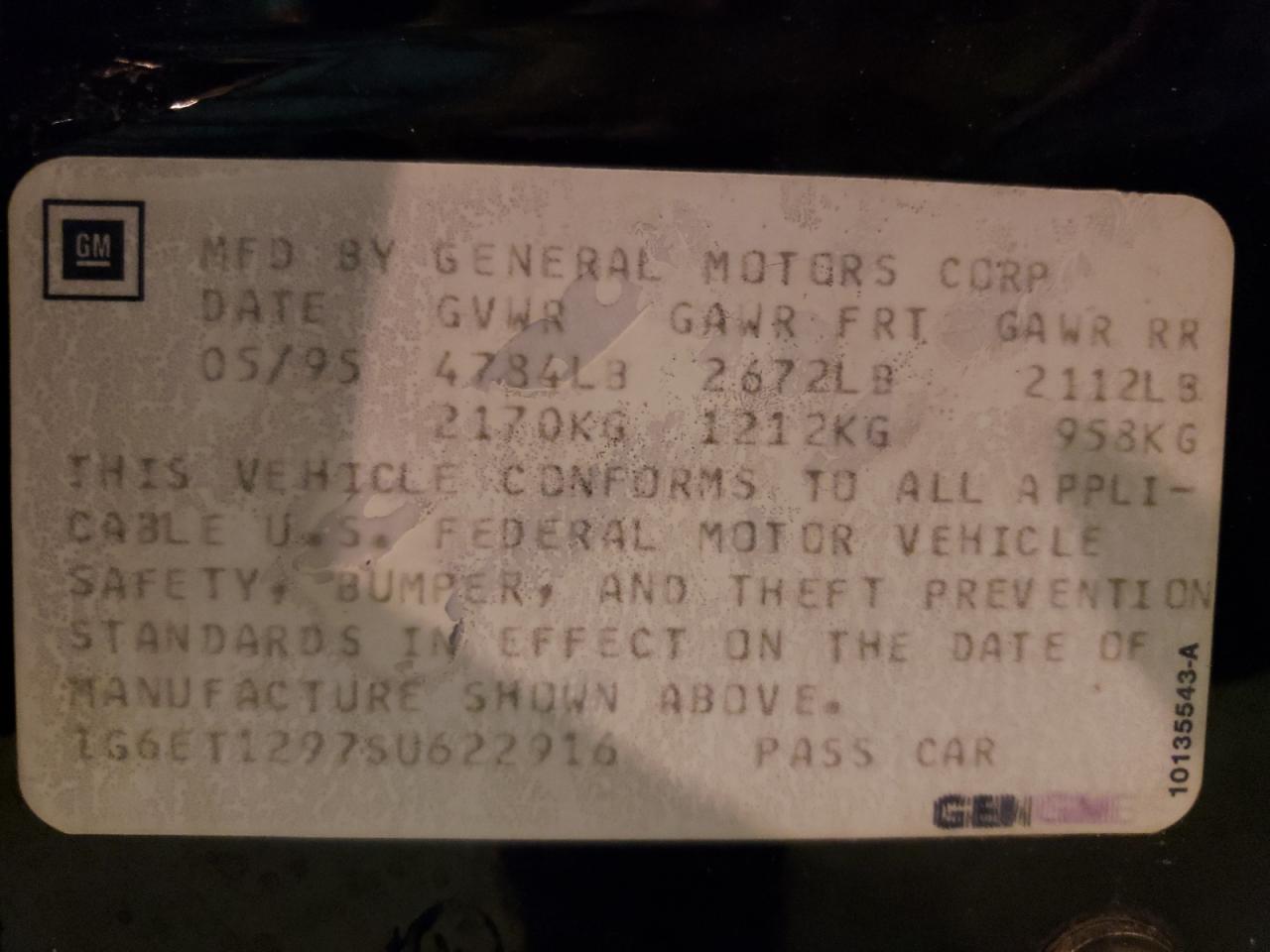 Photo 10 from auction – 1995 CADILLAC ELDORADO T with VIN 1G6ET1297SU622916