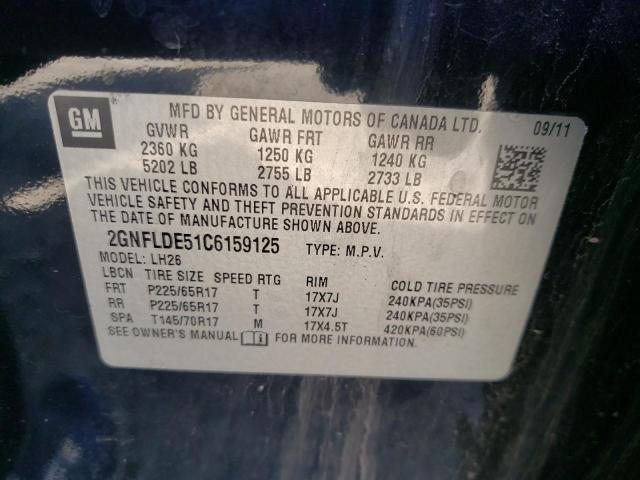 صورة رقم 10 من المزاد - 2012 CHEVROLET EQUINOX LT مع VIN 2GNFLDE51C6159125