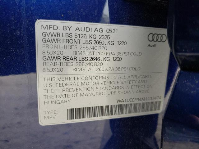 Photo 10 from auction – 2021 AUDI Q3 PREMIUM with VIN WA1DECF34M1137474