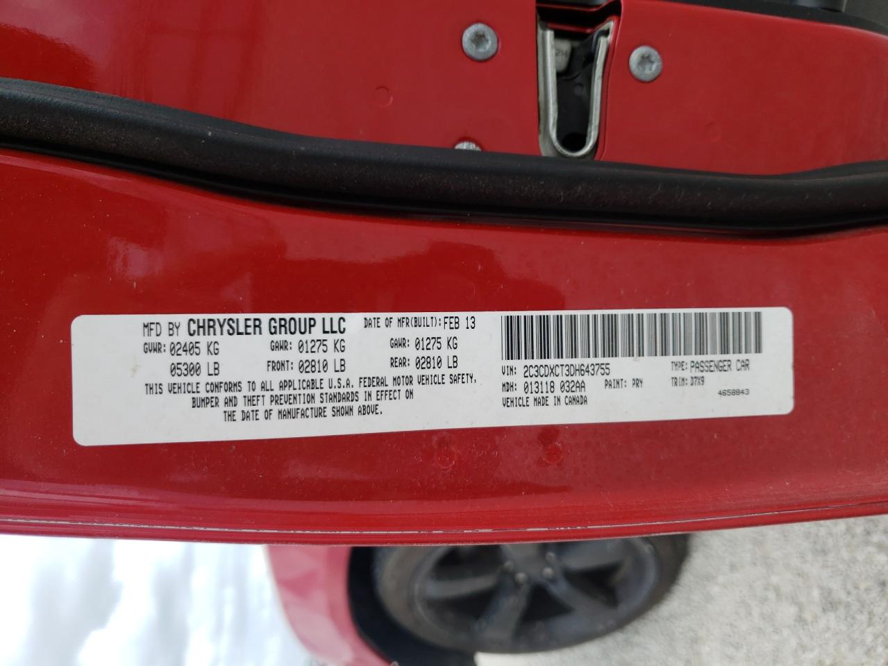 Photo 10 from auction – 2013 DODGE CHARGER R/ with VIN 2C3CDXCT3DH643755