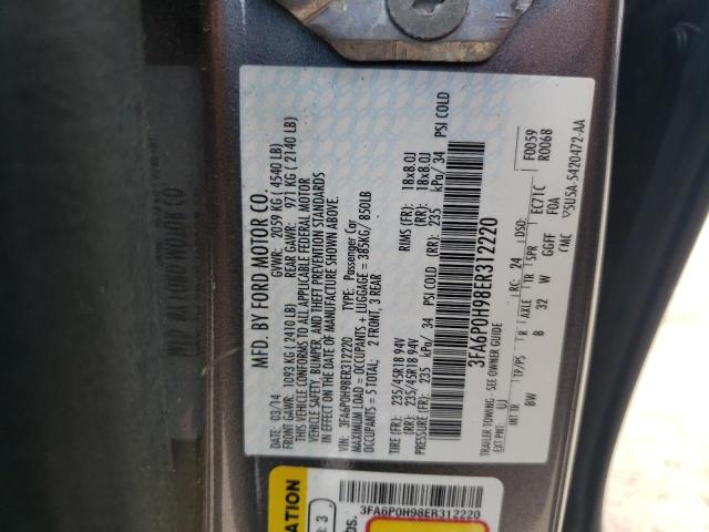 Photo 10 from auction – 2014 FORD FUSION SE with VIN 3FA6P0H98ER312220