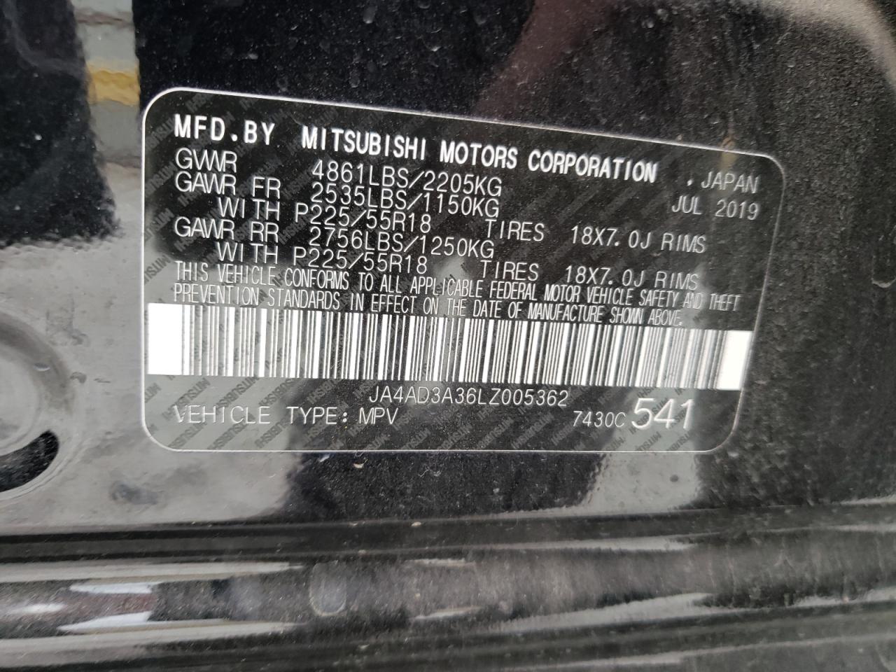 Photo 10 from auction – 2020 MITSUBISHI OUTLANDER with VIN JA4AD3A36LZ005362