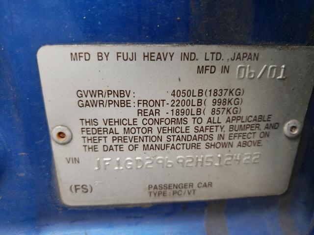 Photo 10 from auction – 2002 SUBARU IMPREZA WR with VIN JF1GD29692H512422