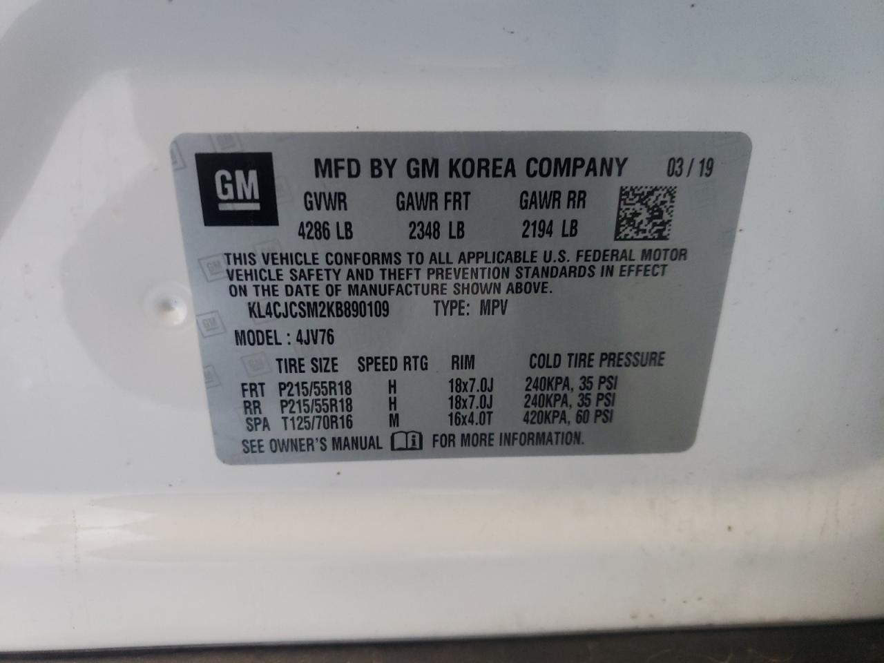 Photo 10 from auction – 2019 BUICK ENCORE ESS with VIN KL4CJCSM2KB890109