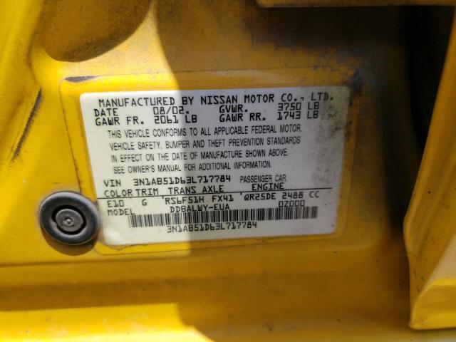 Photo 10 from auction – 2002 NISSAN SENTRA with VIN 3N1AB51D63L717784