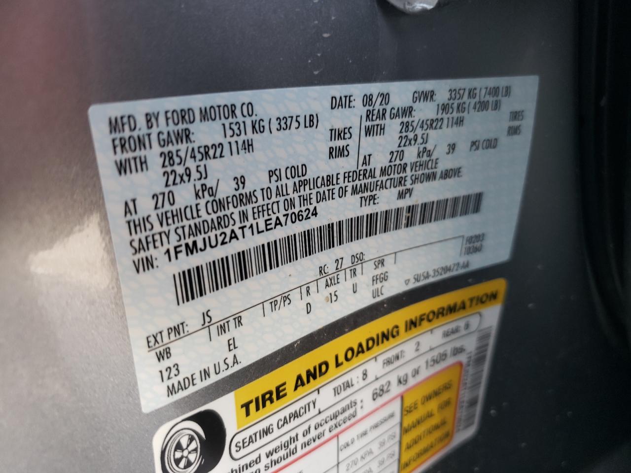 Photo 11 from auction – 2020 FORD EXPEDITION with VIN 1FMJU2AT1LEA70624