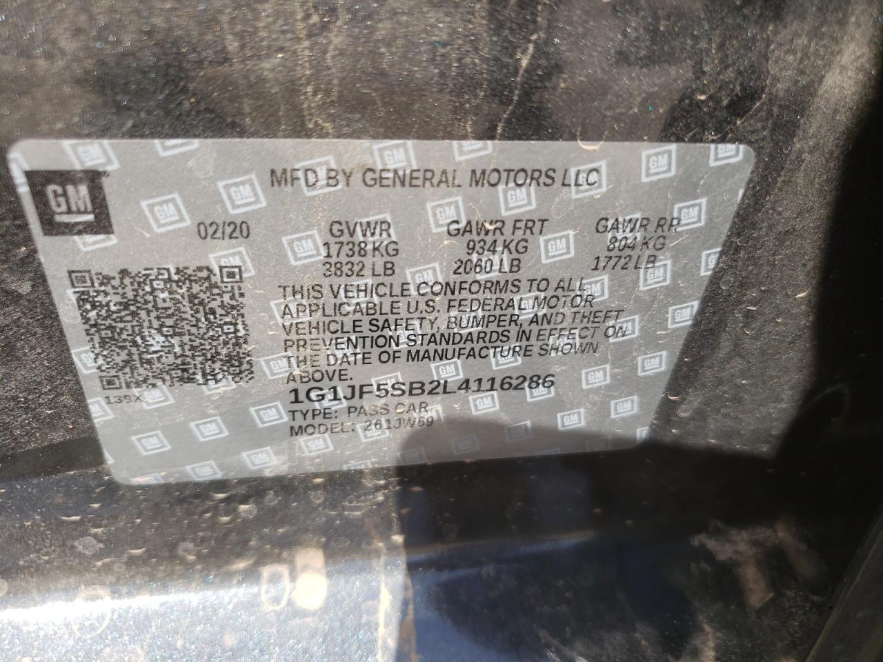 Photo 10 from auction – 2020 CHEVROLET SONIC PREM with VIN 1G1JF5SB2L4116286