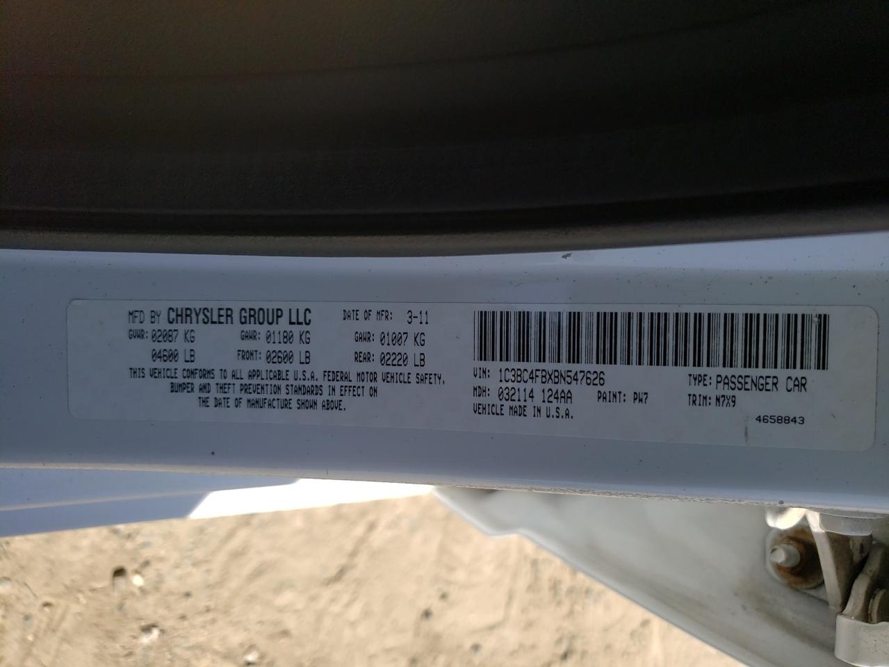 Photo 10 from auction – 2011 CHRYSLER 200 with VIN 1C3BC4FBXBN547626