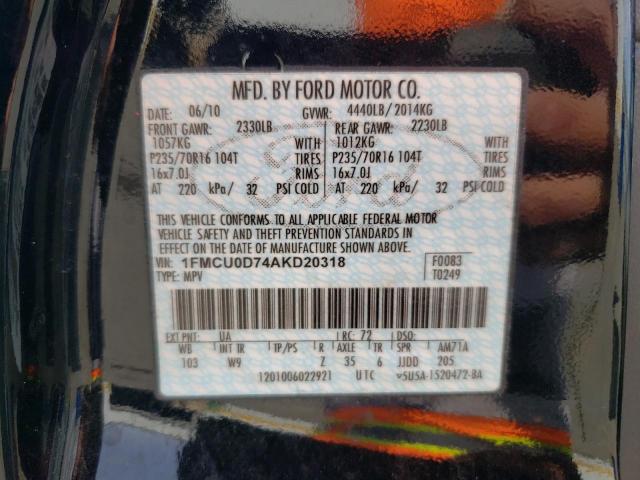 Photo 10 from auction – 2010 FORD ESCAPE XLT with VIN 1FMCU0D74AKD20318