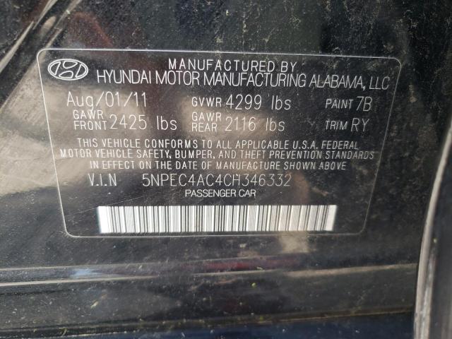 Photo 10 from auction – 2012 HYUNDAI SONATA SE with VIN 5NPEC4AC4CH346332