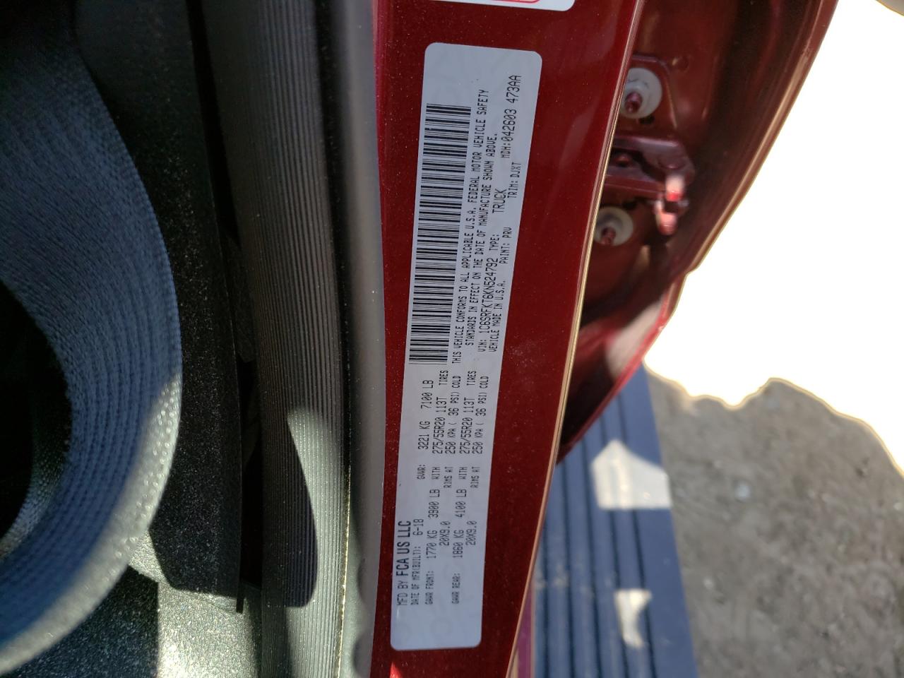 Photo 10 from auction – 2019 RAM 1500 LONGH with VIN 1C6SRFKT6KN524792