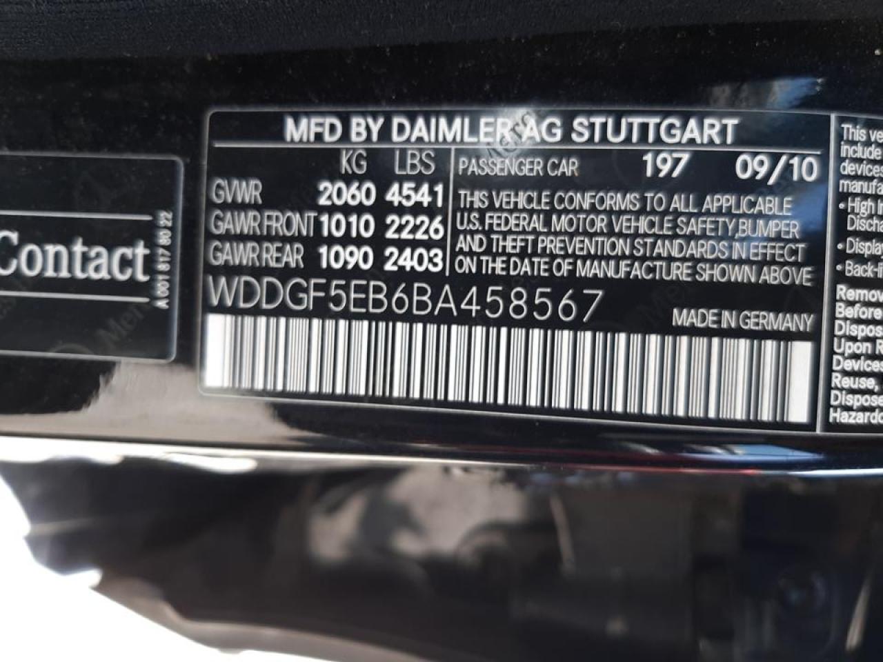 Photo 10 from auction – 2011 MERCEDES-BENZ C 300 with VIN WDDGF5EB6BA458567
