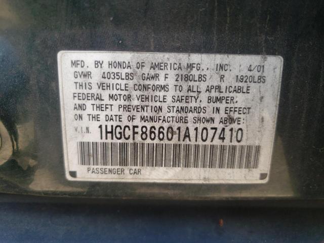Photo 10 from auction – 2001 HONDA ACCORD with VIN 1HGCF86601A107410