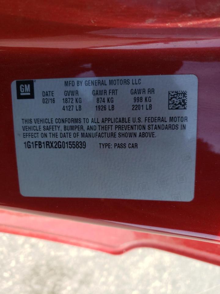 Photo 10 from auction – 2016 CHEVROLET CAMARO LT with VIN 1G1FB1RX2G0155839