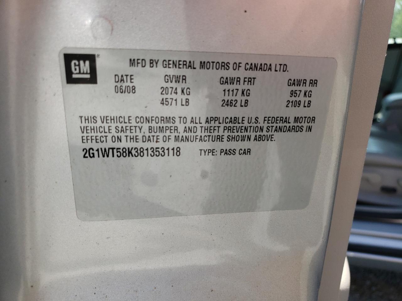Photo 10 from auction – 2008 CHEVROLET IMPALA LT with VIN 2G1WT58K381353118
