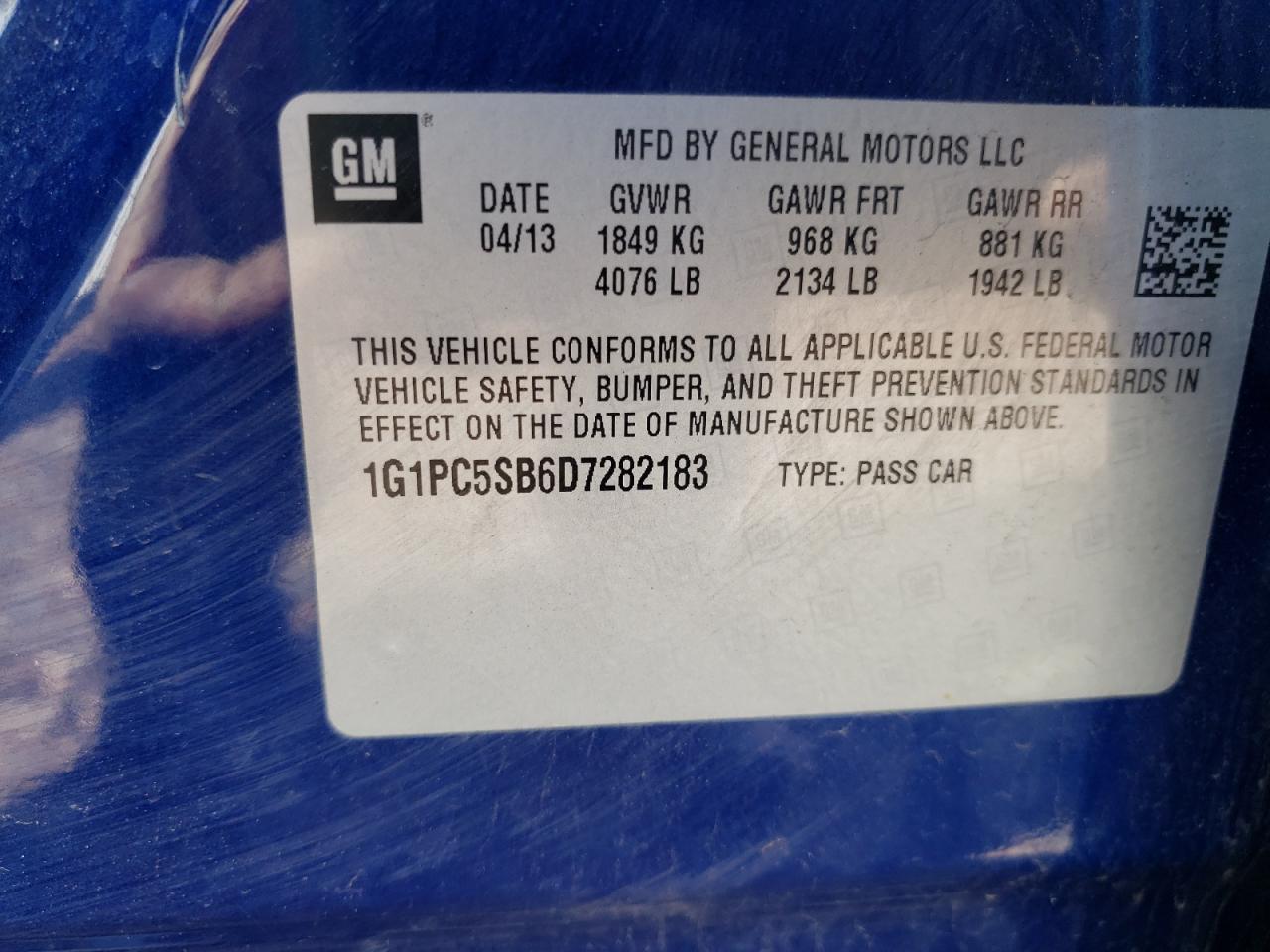 Photo 10 from auction – 2013 CHEVROLET CRUZE LT with VIN 1G1PC5SB6D7282183
