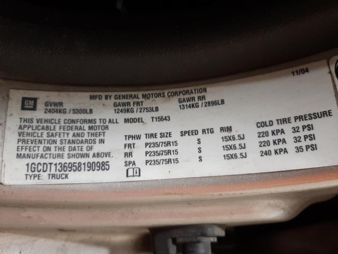 Photo 10 from auction – 2005 CHEVROLET COLORADO with VIN 1GCDT136958190985
