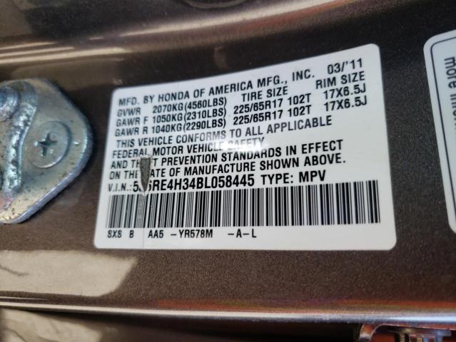 Photo 10 from auction – 2011 HONDA CR-V LX with VIN 5J6RE4H34BL058445