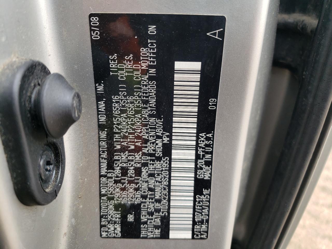 Photo 10 from auction – 2008 TOYOTA SIENNA with VIN 5TDZK23C78S201955
