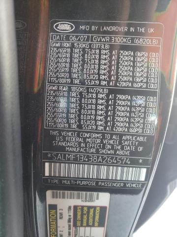 Photo 10 from auction – 2008 LAND ROVER RANGE ROVE with VIN SALMF13438A264574