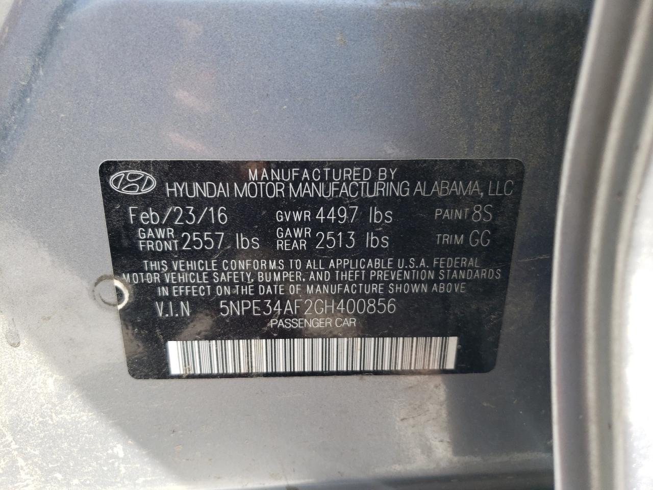 Photo 10 from auction – 2016 HYUNDAI SONATA SPO with VIN 5NPE34AF2GH400856