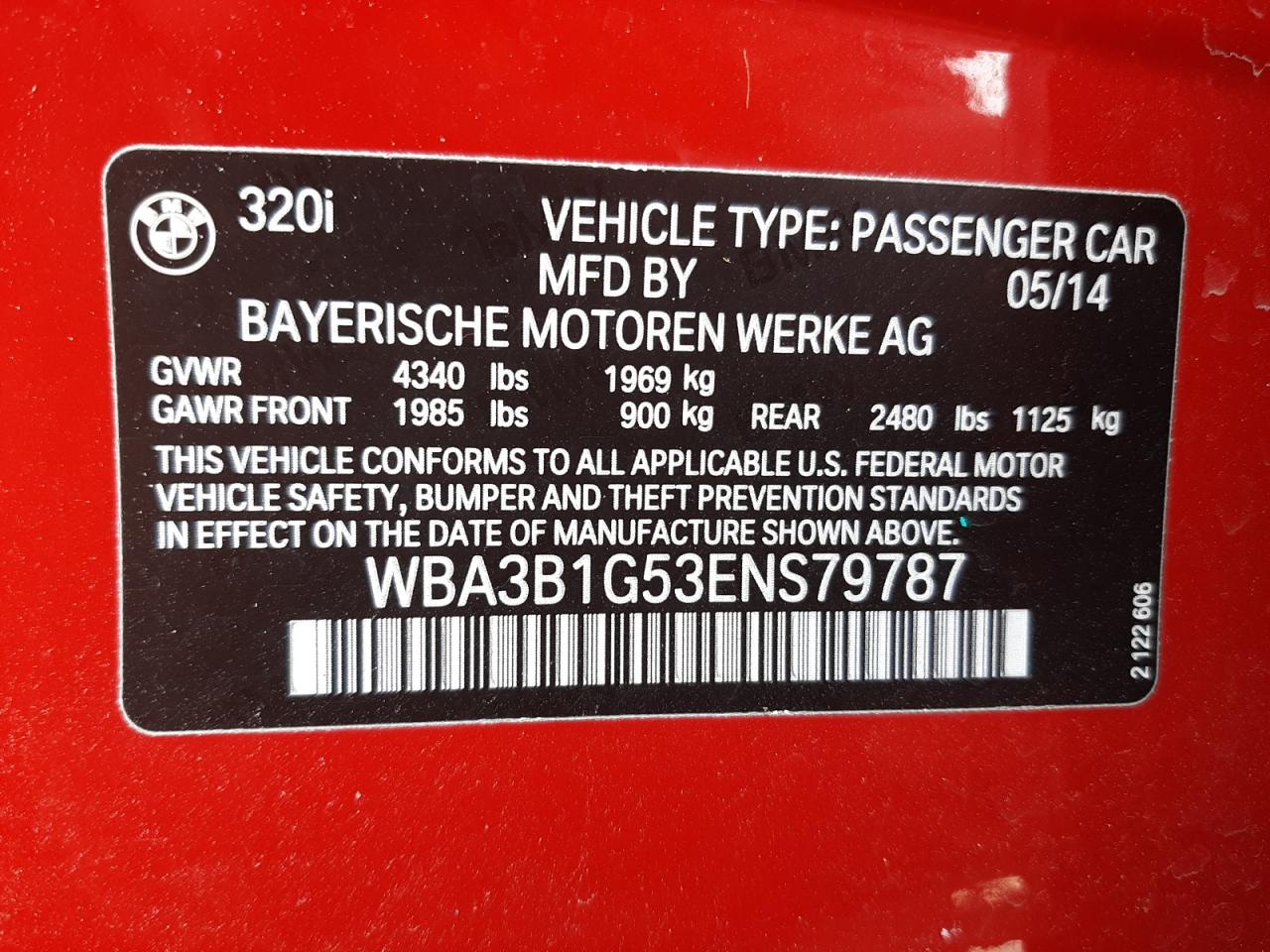 Photo 10 from auction – 2014 BMW 320 I with VIN WBA3B1G53ENS79787