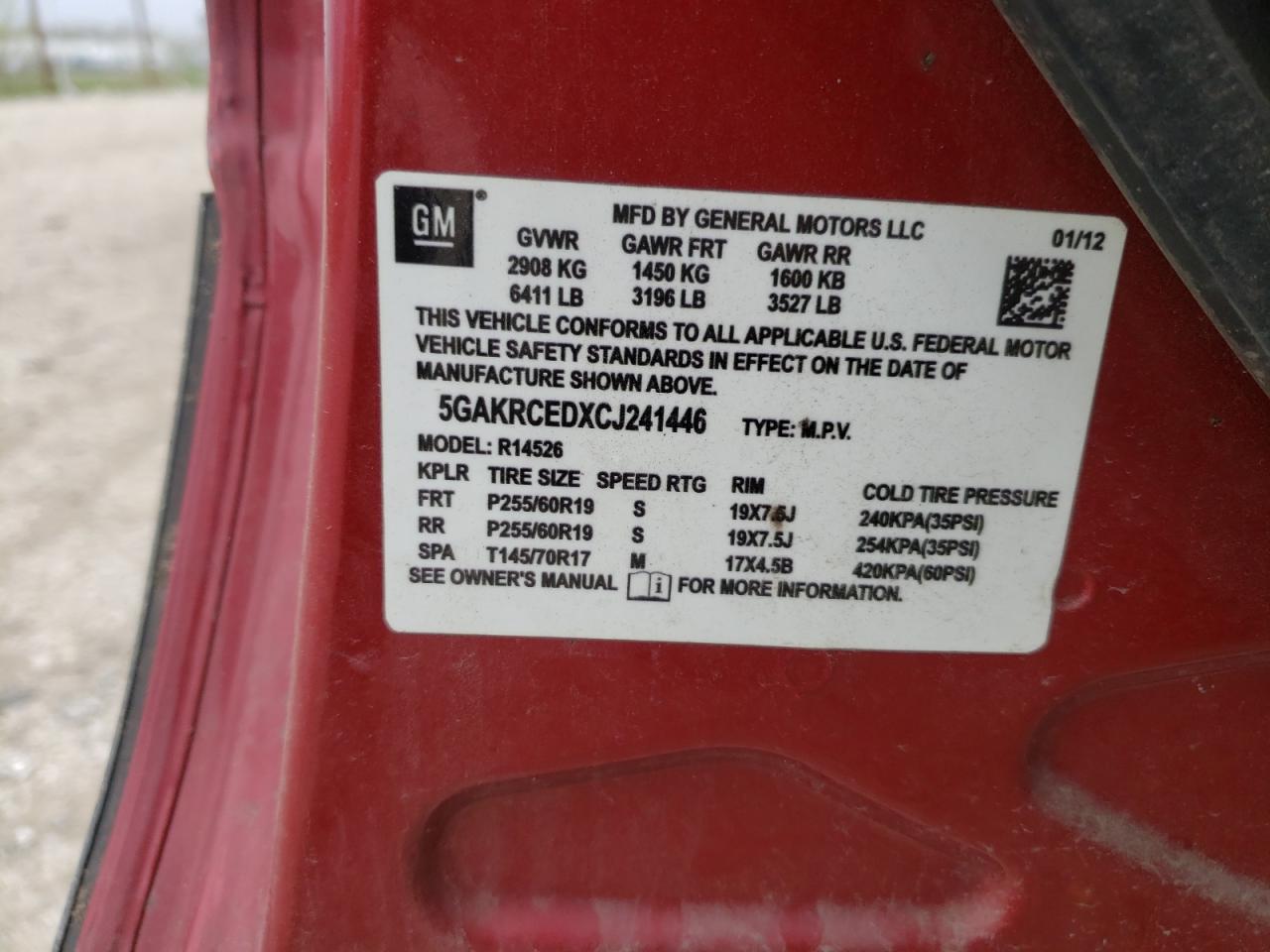 Photo 10 from auction – 2012 BUICK ENCLAVE with VIN 5GAKRCEDXCJ241446