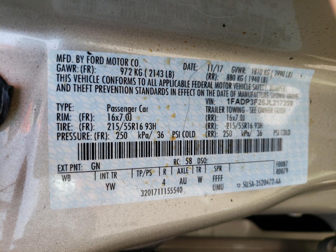 Photo 10 from auction – 2018 FORD FOCUS SE with VIN 1FADP3F26JL217209