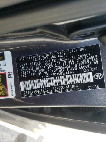 Фото 10 с аукциона – 2012 TOYOTA CAMRY BASE с VIN 4T1BF1FK8CU128985