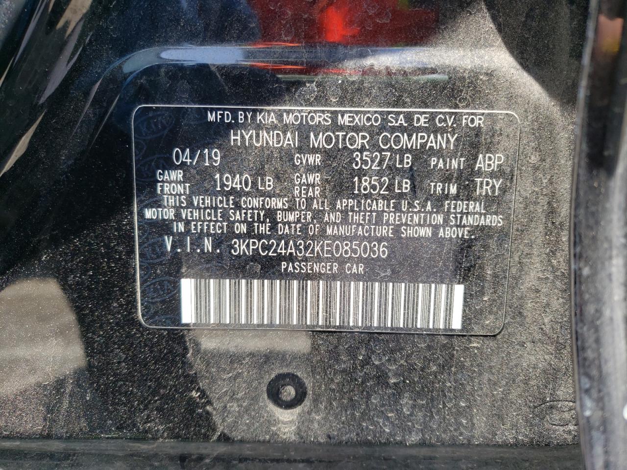Photo 10 from auction – 2019 HYUNDAI ACCENT SE with VIN 3KPC24A32KE085036