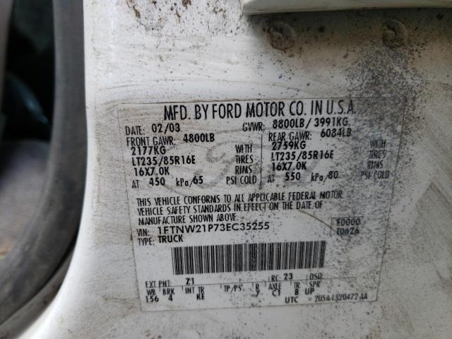 FORD F250 SUPER 2003 with VIN 1FTNW21P73EC35255 - Photo from auction