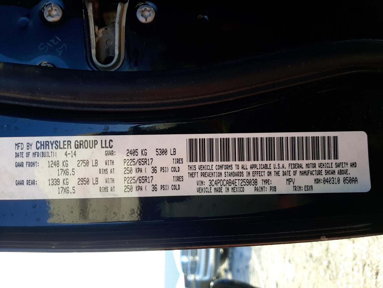 Photo 10 from auction – 2014 DODGE JOURNEY SE with VIN 3C4PDCAB4ET259038