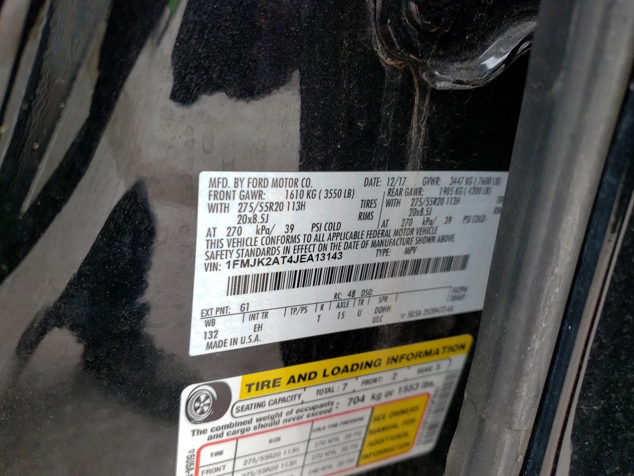Photo 10 from auction – 2018 FORD EXPEDITION with VIN 1FMJK2AT4JEA13143