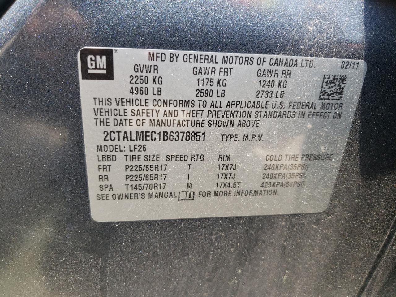 Photo 10 from auction – 2011 GMC TERRAIN SL with VIN 2CTALMEC1B6378851