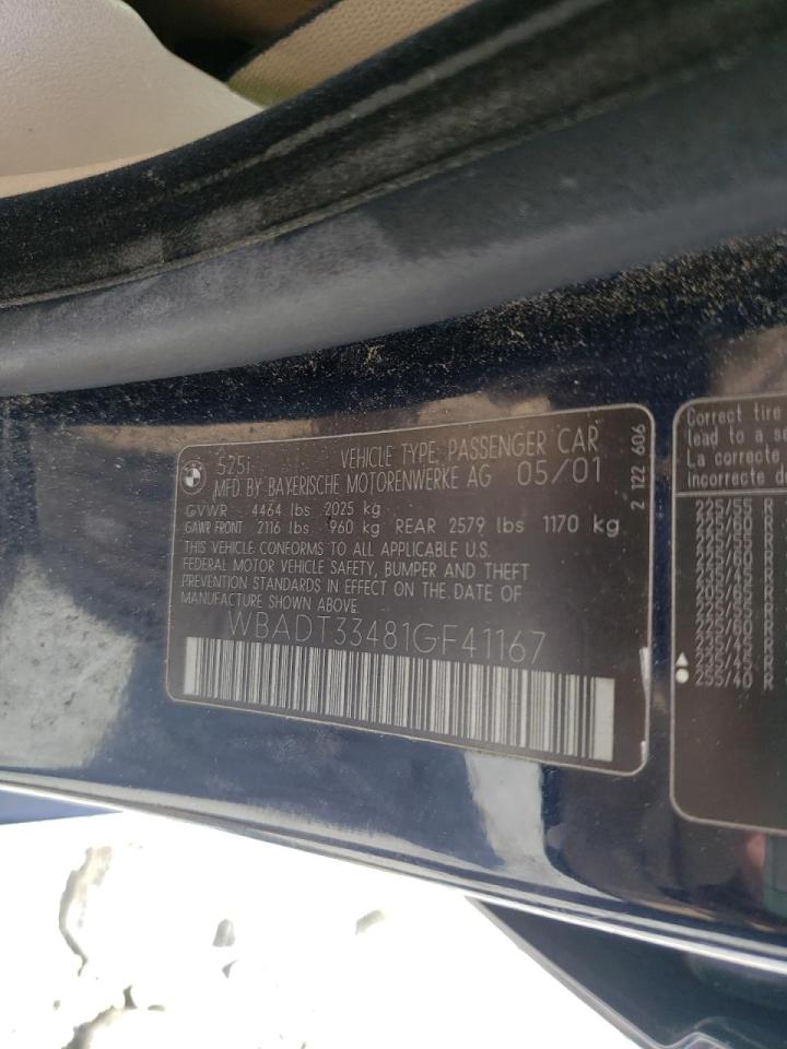 Photo 10 from auction – 2001 BMW 525 I with VIN WBADT33481GF41167
