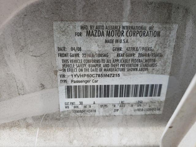 Photo 10 from auction – 2008 MAZDA 6 I with VIN 1YVHP80C785M47215