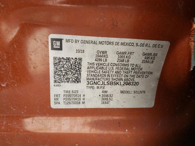 Photo 10 from auction – 2019 CHEVROLET TRAX 1LT with VIN 3GNCJLSB5KL208320