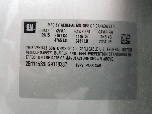 Photo 10 from auction – 2016 CHEVROLET IMPALA LT with VIN 2G1115S30G9118337