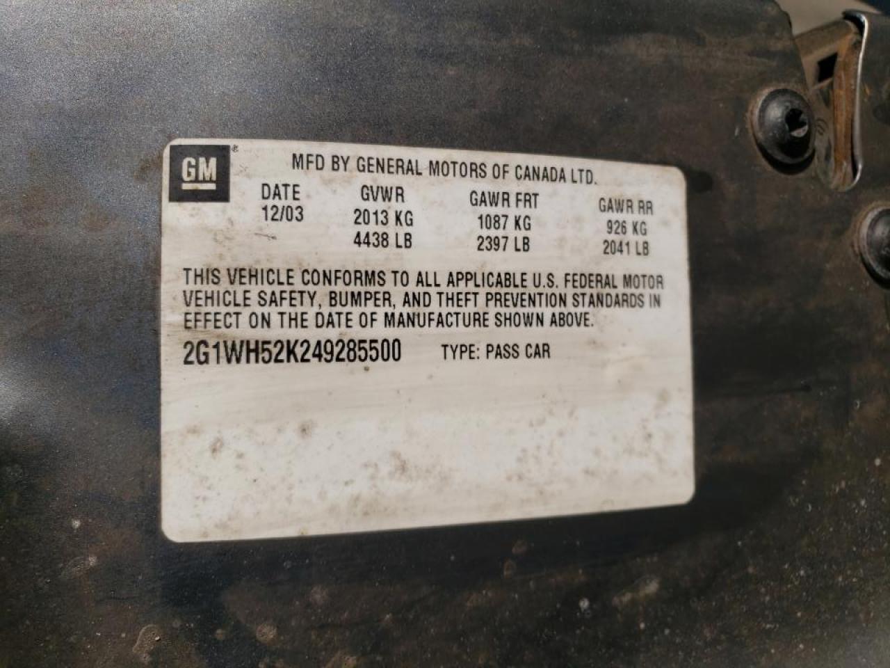 Photo 10 from auction – 2004 CHEVROLET IMPALA LS with VIN 2G1WH52K249285500