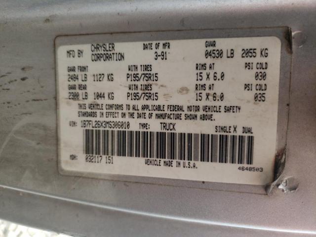 Photo 10 from auction – 1991 DODGE DAKOTA with VIN 1B7FL26X3MS306010