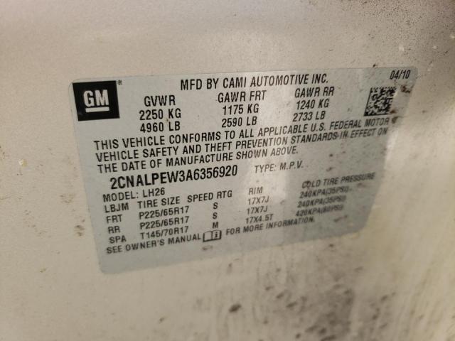 Photo 10 from auction – 2010 CHEVROLET EQUINOX LT with VIN 2CNALPEW3A6356920