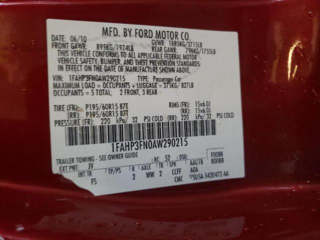 Photo 10 from auction – 2010 FORD FOCUS SE with VIN 1FAHP3FN0AW290215