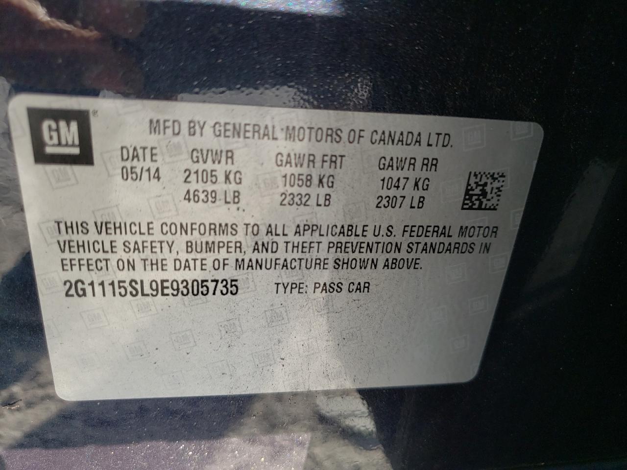 Photo 10 from auction – 2014 CHEVROLET IMPALA LT with VIN 2G1115SL9E9305735