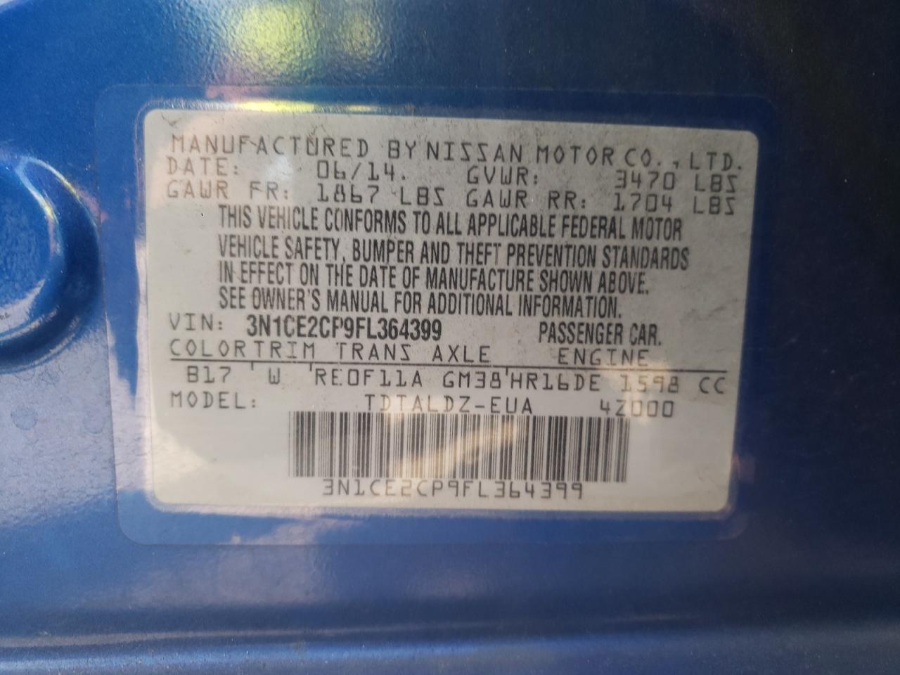 Photo 10 from auction – 2015 NISSAN VERSA NOTE with VIN 3N1CE2CP9FL364399