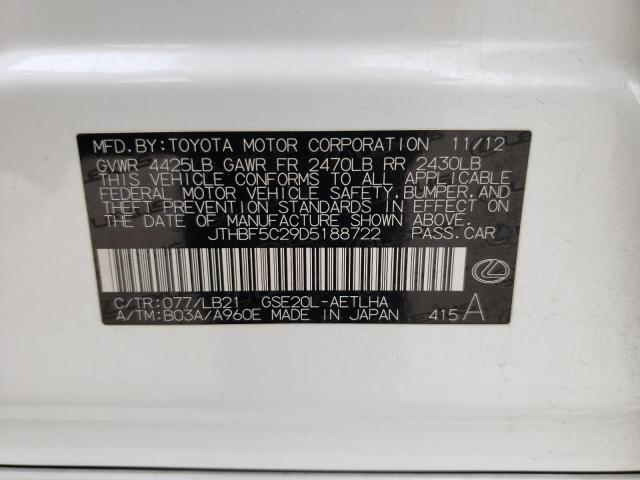 Photo 10 from auction – 2013 LEXUS IS 250 with VIN JTHBF5C29D5188722