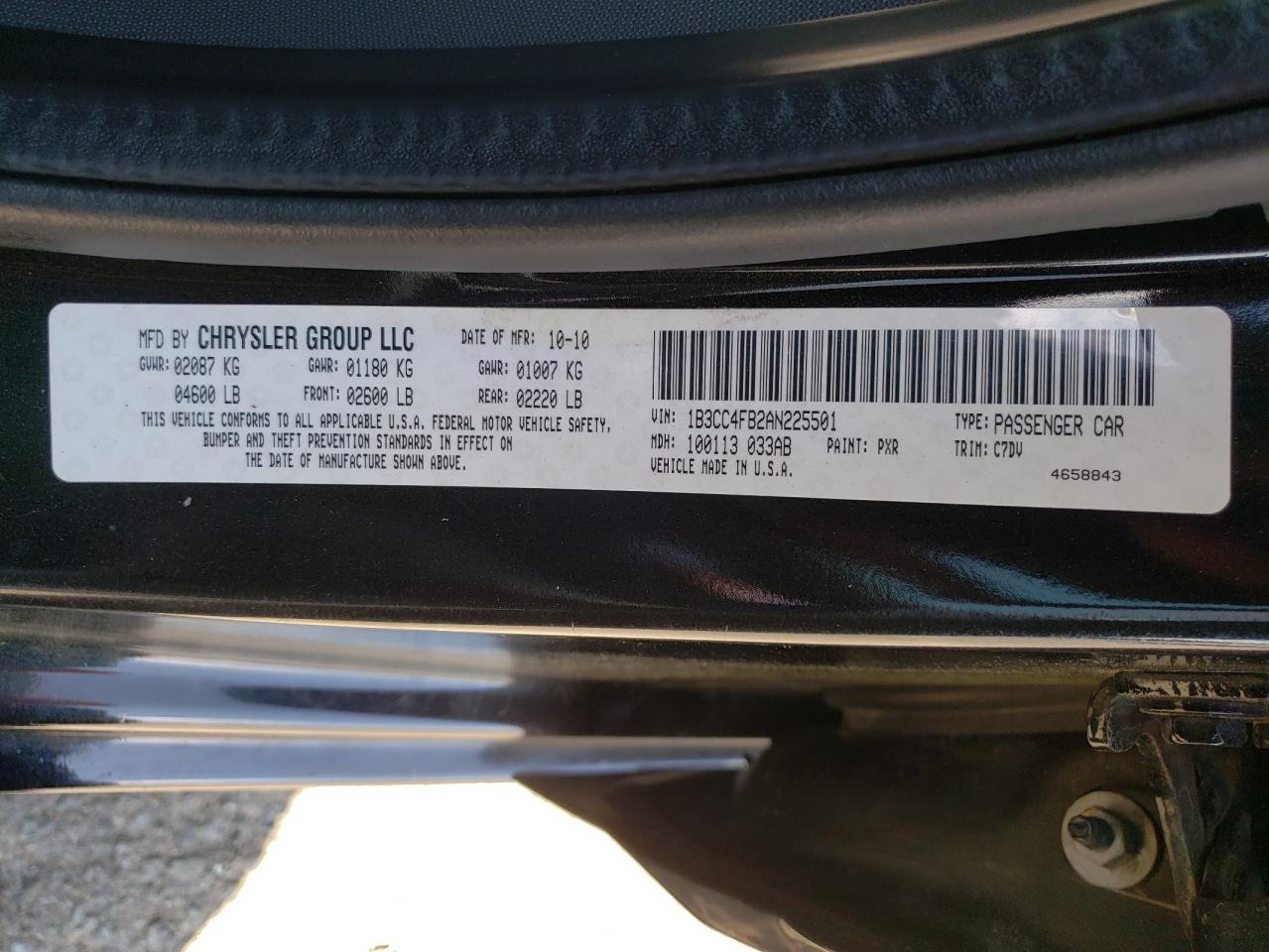 Photo 10 from auction – 2010 DODGE AVENGER SX with VIN 1B3CC4FB2AN225501