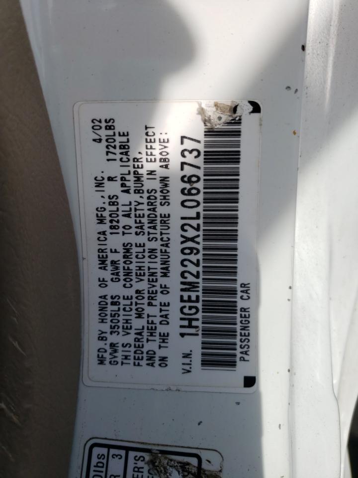 Photo 10 from auction – 2002 HONDA CIVIC EX with VIN 1HGEM229X2L066737