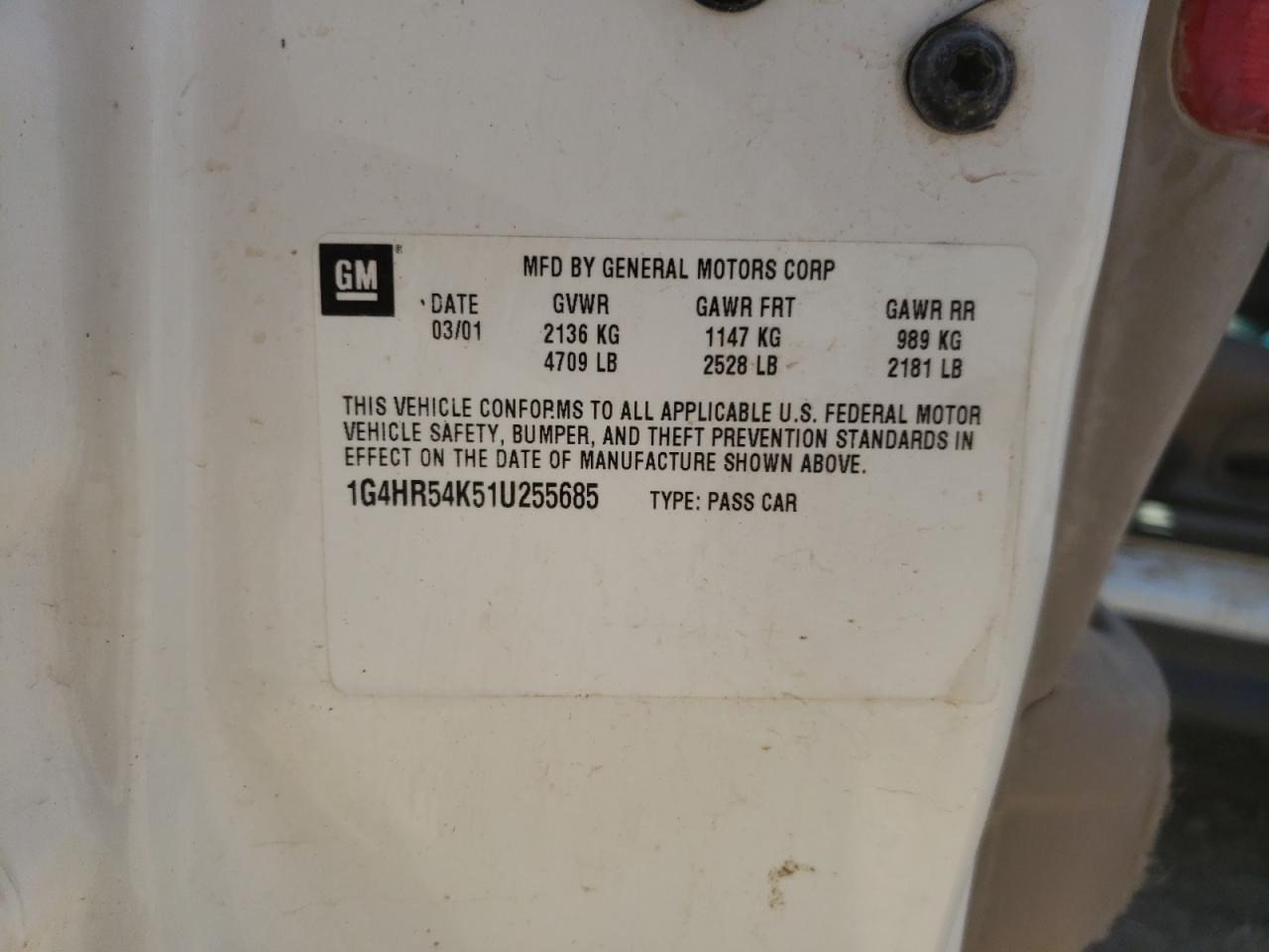 Photo 10 from auction – 2001 BUICK LESABRE LI with VIN 1G4HR54K51U255685